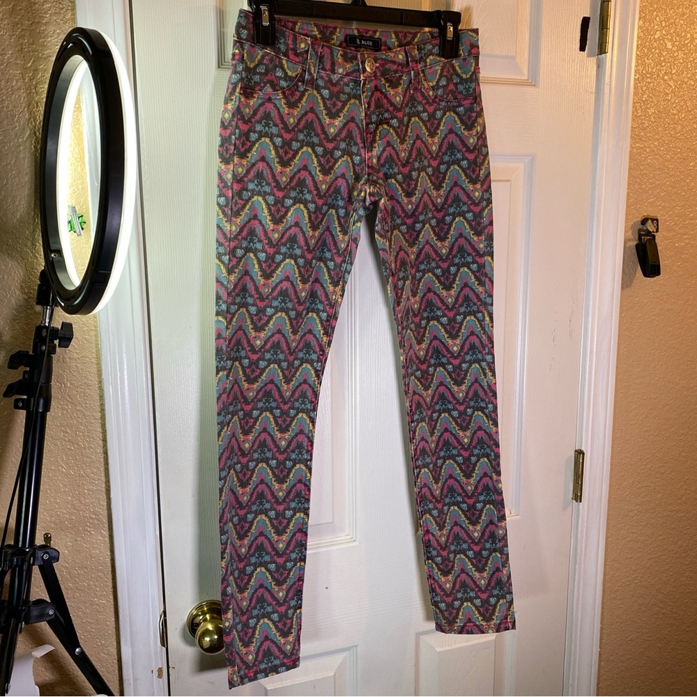 STS BLUE Women Juniors 1 Skinny Jeans Abstract Geometric Low Rise Stretch Rave